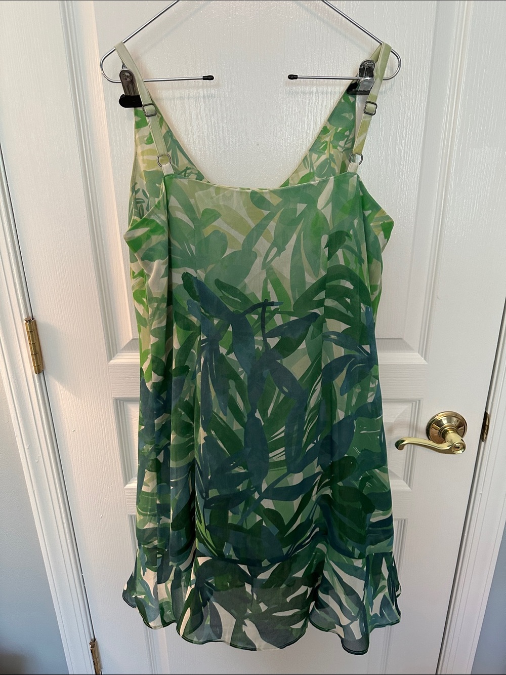 Cabi Castaway Tropical Palm Leaf Print Sleeveless Mini Dress Ruffle Hem - Size M - Picture 2 of 13